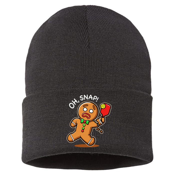 Oh Snap Funny Gingerbread Man Playing Pickleball Sustainable Knit Beanie