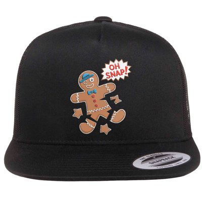 Oh Snap Funny Gingerbread Cookie Holiday Design For Bakers Flat Bill Trucker Hat