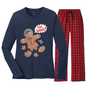 Oh Snap Funny Gingerbread Cookie Holiday Design For Bakers Women's Long Sleeve Flannel Pajama Set 