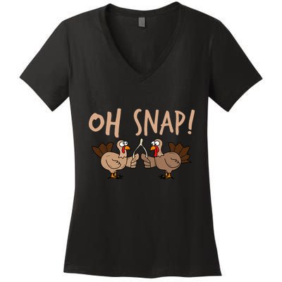 Oh Snap Funny Turkey Wishbone Thanksgiving Dinner Women's V-Neck T-Shirt