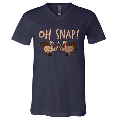 Oh Snap Funny Turkey Wishbone Thanksgiving Dinner V-Neck T-Shirt