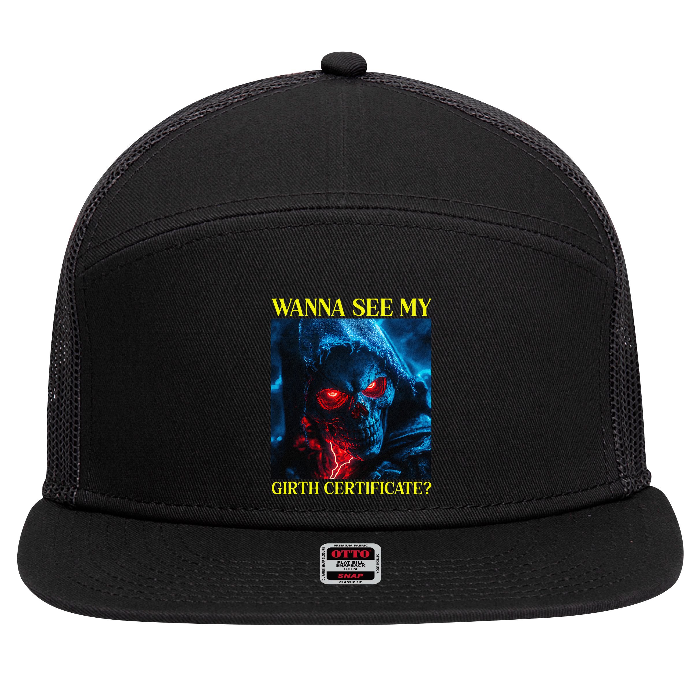 Oddly Specific Funny Girth Certificate 7 Panel Mesh Trucker Snapback Hat