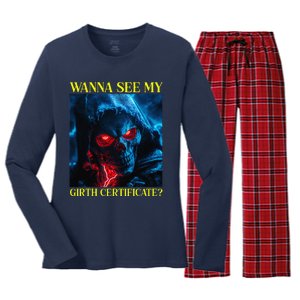 Oddly Specific Funny Girth Certificate Women's Long Sleeve Flannel Pajama Set 