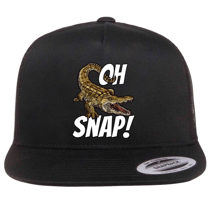 Oh Snap Funny Alligator Gator Crocodile Graphic Adults Flat Bill Trucker Hat