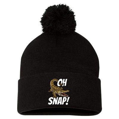 Oh Snap Funny Alligator Gator Crocodile Graphic Adults Pom Pom 12in Knit Beanie