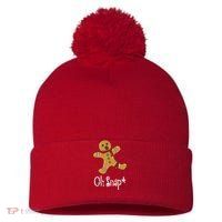 Oh Snap Funny Gingerbread Cookie Pom Pom 12in Knit Beanie