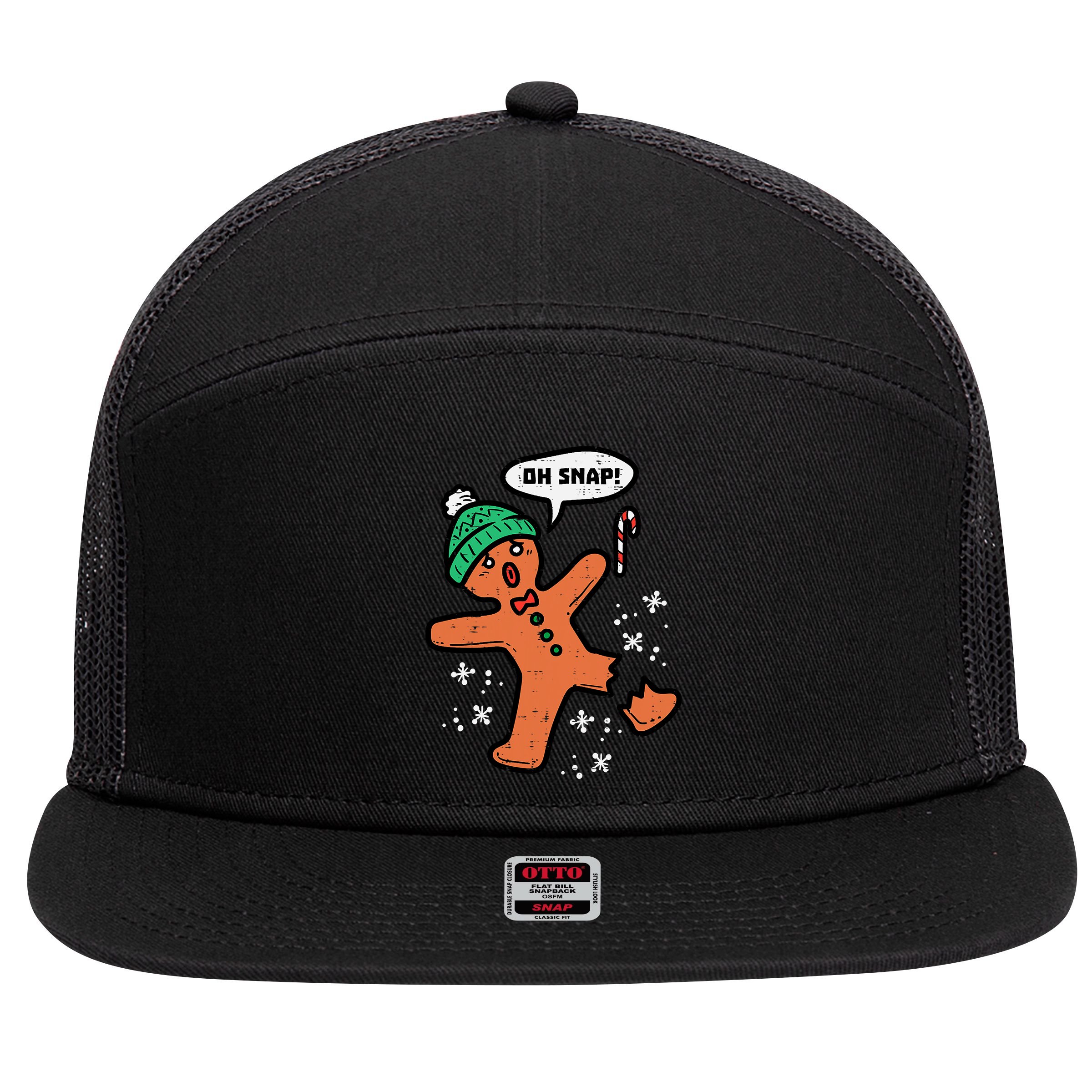 Oh Snap Funny Gingerbread Christmas Xmas Holiday Gift Idea Trending 7 Panel Mesh Trucker Snapback Hat