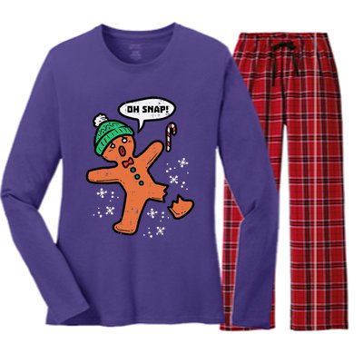 Oh Snap Funny Gingerbread Christmas Xmas Holiday Gift Idea Trending Women's Long Sleeve Flannel Pajama Set 