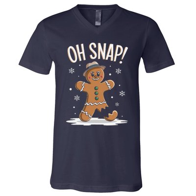 Oh Snap Funny Gingerbread Broken Cookie Holiday Christmas V-Neck T-Shirt