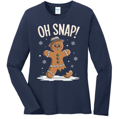 Oh Snap Funny Gingerbread Broken Cookie Holiday Christmas Ladies Long Sleeve Shirt