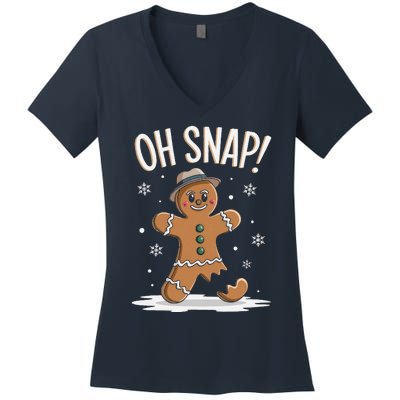 Oh Snap Funny Gingerbread Broken Cookie Holiday Christmas Women's V-Neck T-Shirt