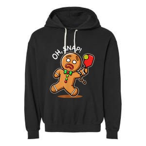 Oh Snap Funny Gingerbread Man Playing Pickleball Garment-Dyed Fleece Hoodie