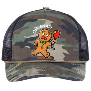 Oh Snap Funny Gingerbread Man Playing Pickleball Retro Rope Trucker Hat Cap