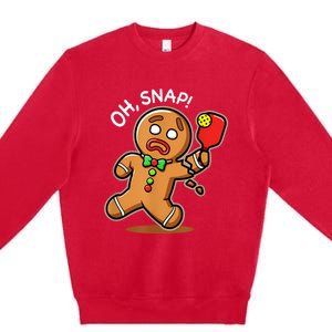 Oh Snap Funny Gingerbread Man Playing Pickleball Premium Crewneck Sweatshirt