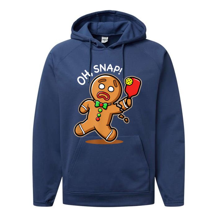 Oh Snap Funny Gingerbread Man Playing Pickleball Performance Fleece Hoodie