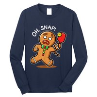 Oh Snap Funny Gingerbread Man Playing Pickleball Long Sleeve Shirt