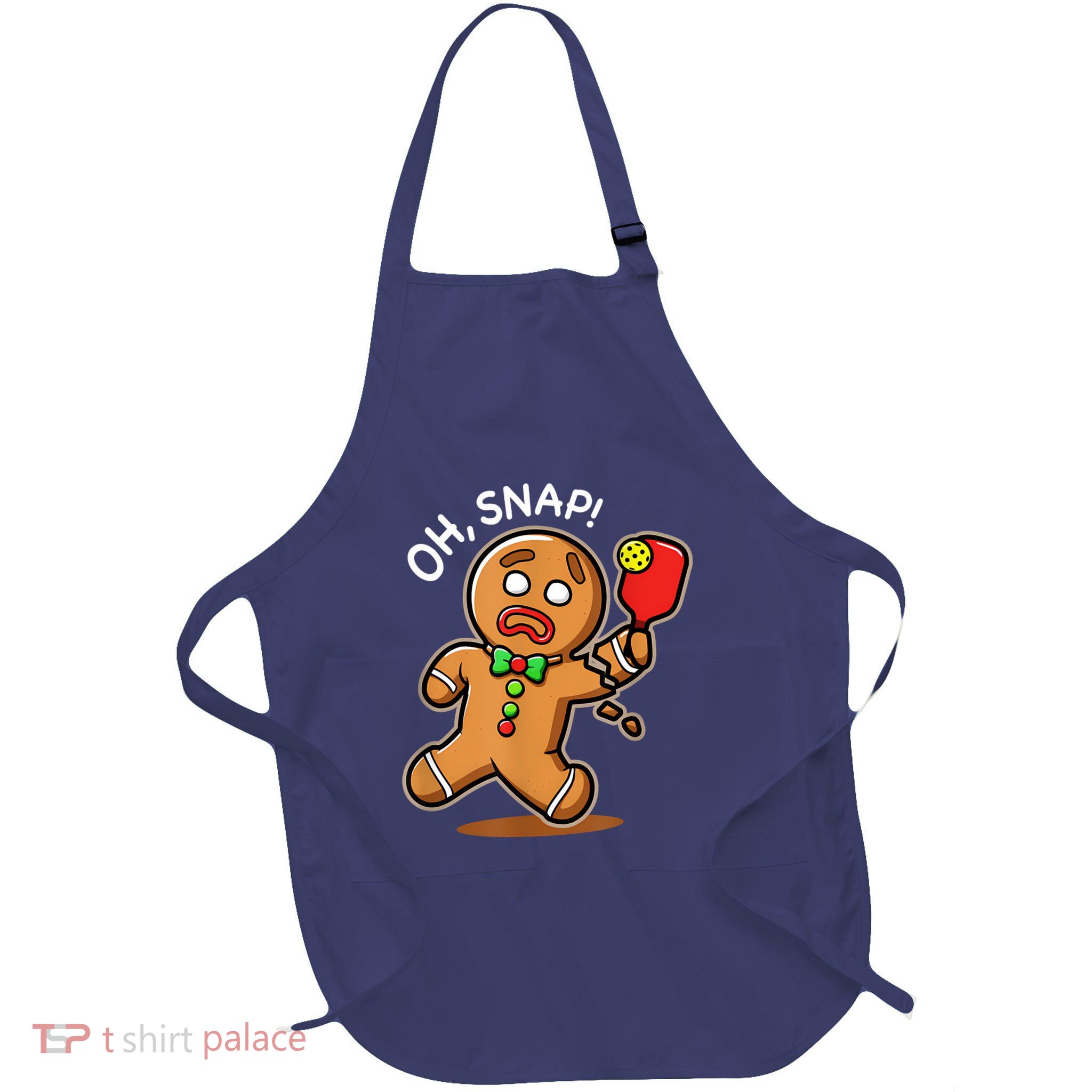 Oh Snap Funny Gingerbread Man Playing Pickleball Full-Length Apron With Pockets