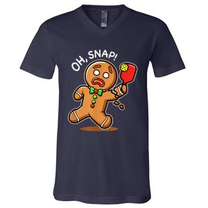 Oh Snap Funny Gingerbread Man Playing Pickleball V-Neck T-Shirt