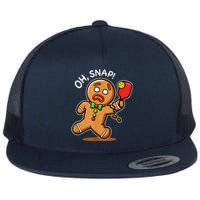 Oh Snap Funny Gingerbread Man Playing Pickleball Flat Bill Trucker Hat