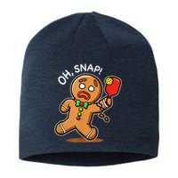 Oh Snap Funny Gingerbread Man Playing Pickleball Sustainable Beanie