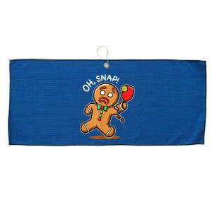 Oh Snap Funny Gingerbread Man Playing Pickleball Large Microfiber Waffle Golf Towel