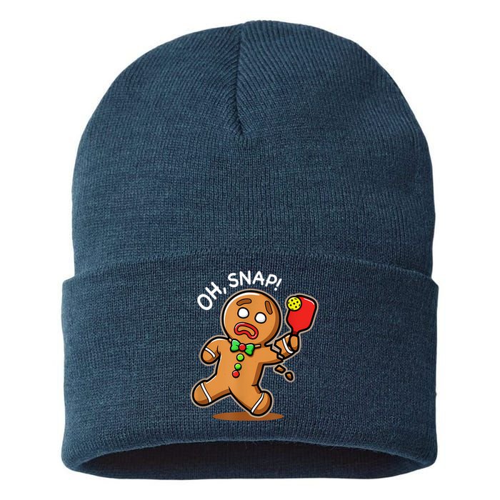 Oh Snap Funny Gingerbread Man Playing Pickleball Sustainable Knit Beanie