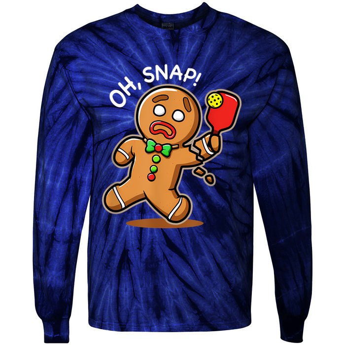 Oh Snap Funny Gingerbread Man Playing Pickleball Tie-Dye Long Sleeve Shirt