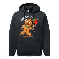 Oh Snap Funny Gingerbread Man Playing Pickleball Performance Fleece Hoodie