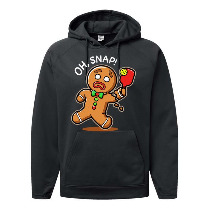 Oh Snap Funny Gingerbread Man Playing Pickleball Performance Fleece Hoodie