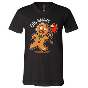 Oh Snap Funny Gingerbread Man Playing Pickleball V-Neck T-Shirt