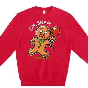 Oh Snap Funny Gingerbread Man Playing Pickleball Premium Crewneck Sweatshirt