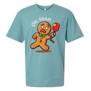 Oh Snap Funny Gingerbread Man Playing Pickleball Sueded Cloud Jersey T-Shirt