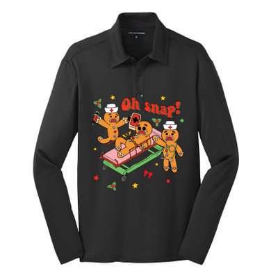 Oh Snap Gingerbread Nurse Funny Nursing Christmas Holiday Silk Touch Performance Long Sleeve Polo