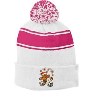 Oh Snap Gingerbreadman Christmas Soccer Stripe Pom Pom Beanie