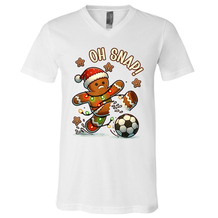 Oh Snap Gingerbreadman Christmas Soccer V-Neck T-Shirt