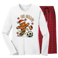 Oh Snap Gingerbreadman Christmas Soccer Women's Long Sleeve Flannel Pajama Set 