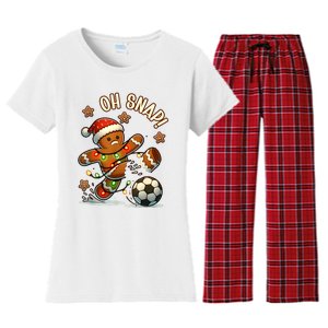 Oh Snap Gingerbreadman Christmas Soccer Women's Flannel Pajama Set