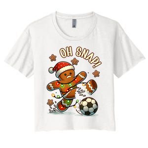 Oh Snap Gingerbreadman Christmas Soccer Women's Crop Top Tee