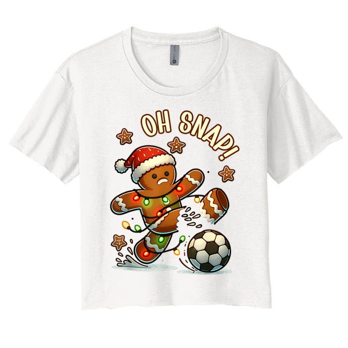 Oh Snap Gingerbreadman Christmas Soccer Women's Crop Top Tee