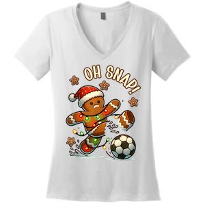 Oh Snap Gingerbreadman Christmas Soccer Women's V-Neck T-Shirt