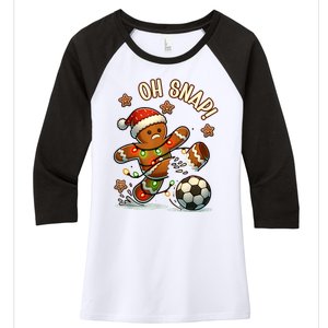 Oh Snap Gingerbreadman Christmas Soccer Women's Tri-Blend 3/4-Sleeve Raglan Shirt