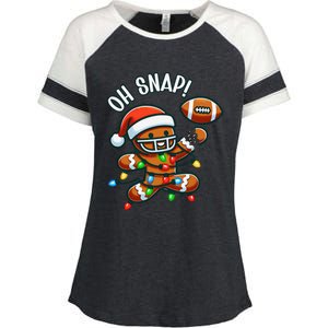 Oh Snap Gingerbreadman Christmas Football Enza Ladies Jersey Colorblock Tee