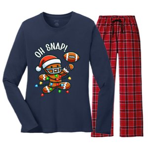 Oh Snap Gingerbreadman Christmas Football Women's Long Sleeve Flannel Pajama Set 