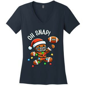 Oh Snap Gingerbreadman Christmas Football Women's V-Neck T-Shirt