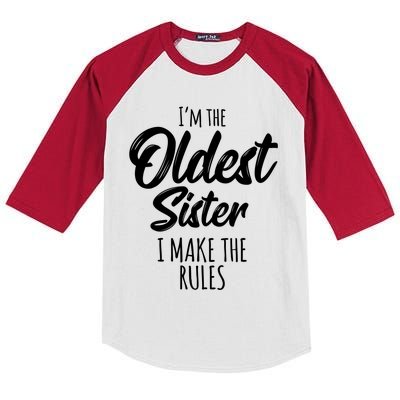 Oldest Sister Gift I Make The Rules Funny Matching Sibling Funny Gift Kids Colorblock Raglan Jersey