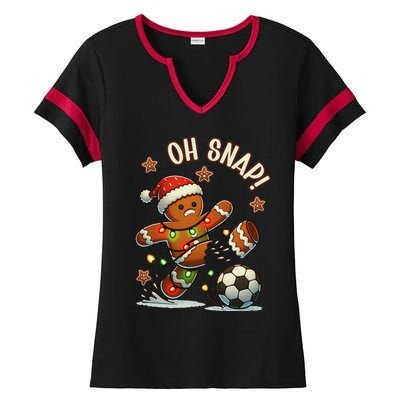 Oh Snap Gingerbreadman Christmas Soccer Ladies Halftime Notch Neck Tee