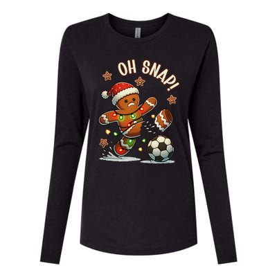 Oh Snap Gingerbreadman Christmas Soccer Womens Cotton Relaxed Long Sleeve T-Shirt