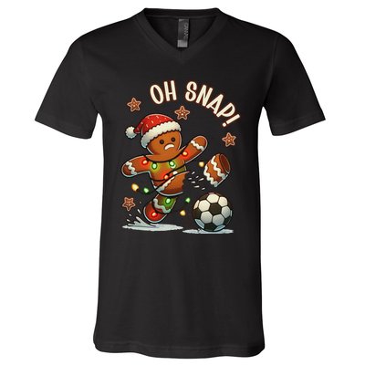 Oh Snap Gingerbreadman Christmas Soccer V-Neck T-Shirt