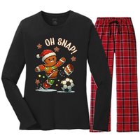 Oh Snap Gingerbreadman Christmas Soccer Women's Long Sleeve Flannel Pajama Set 