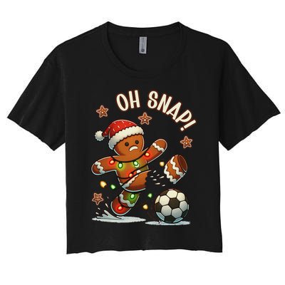 Oh Snap Gingerbreadman Christmas Soccer Women's Crop Top Tee